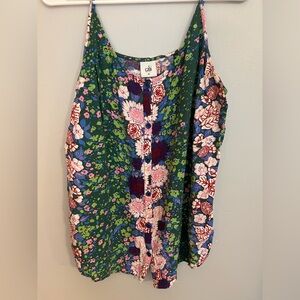 CAbi Isla Cami Sleeveless Tank Top‎ Trellis Floral Rayon Button Camisole M